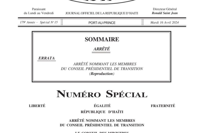  L’arrêté de nomination des membres du Conseil présidentiel est rendu public par le gouvernement