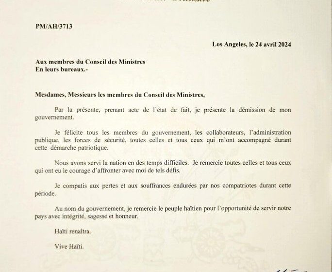  Démission officielle du gouvernement dirigé par le Dr Ariel Henry