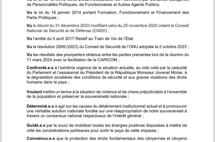  Accord politique fixant la fin du mandat du conseil Présidentiel au 7 Février 2026