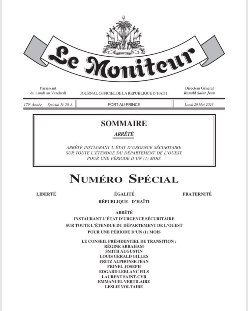 Le Conseil Présidentiel de Transition instaure l&rsquo;Etat d&rsquo;urgence sécuritaire en Haïti