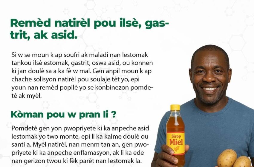  Remèd natirèl pou ilsè, gastrit, ak asid.