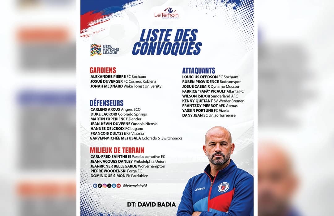 Le nouveau sélectionneur d’Haïti, David Badia, a dévoilé sa première liste pour les prochaines rencontres de la sélection nationale.